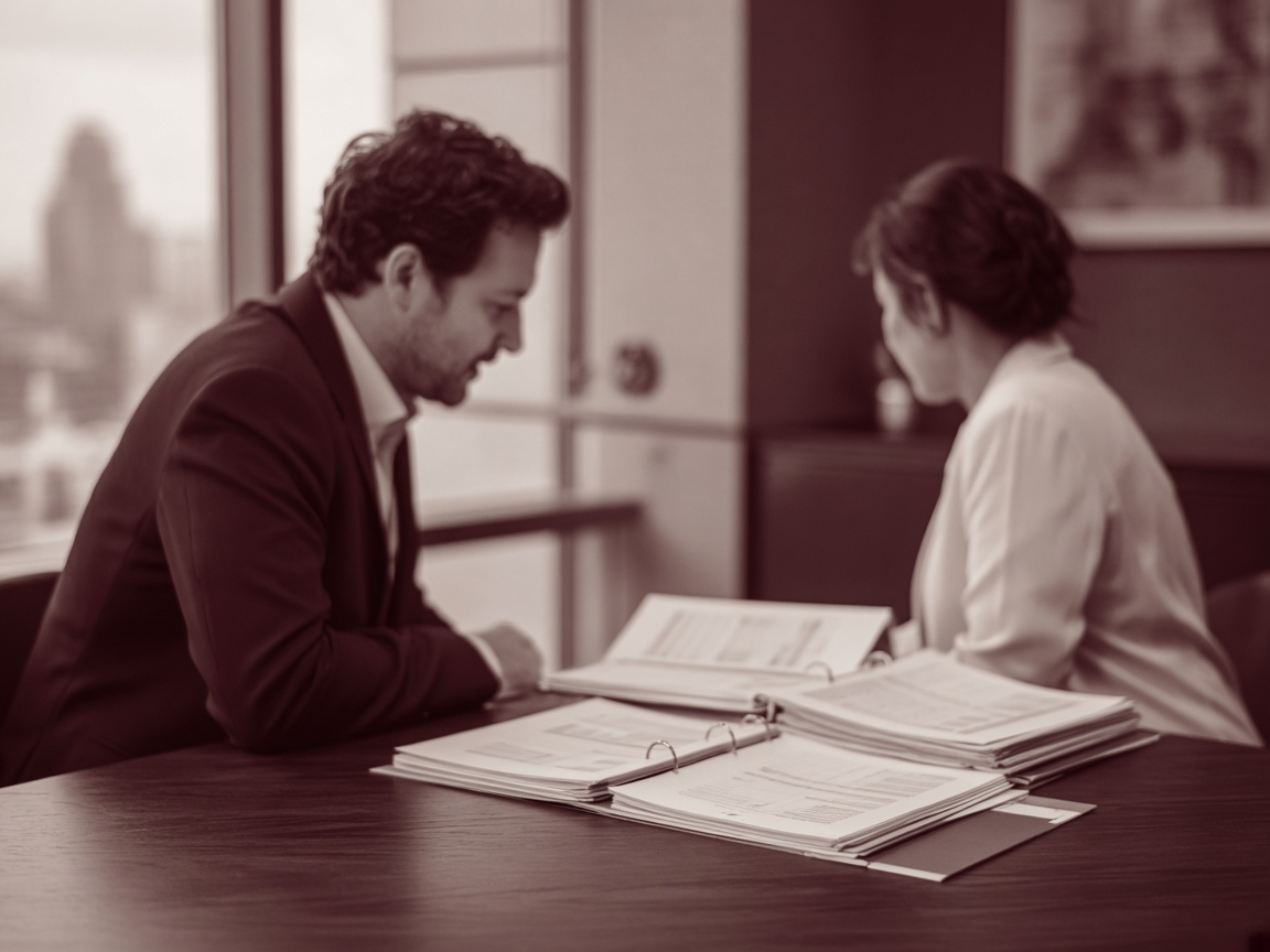Advisors reviewing financial binders